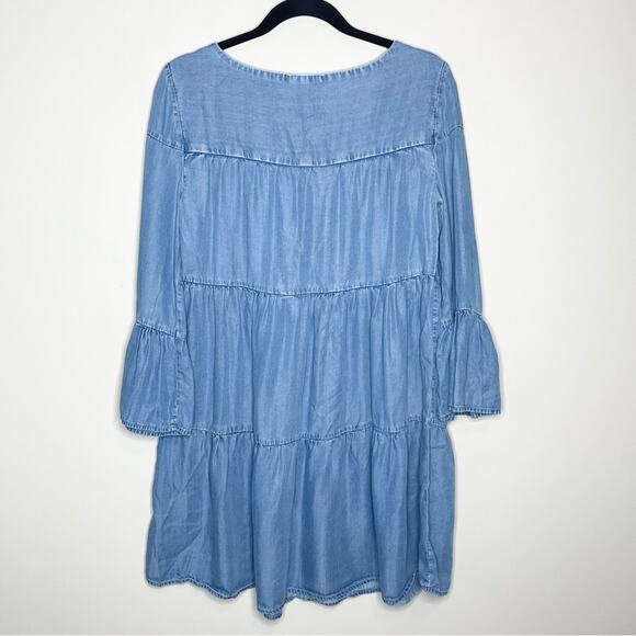 BEACHLUNCHLOUNGE Chambray Soft Lyocell Gianna Tiered Dress Size Small - Picture 3 of 5